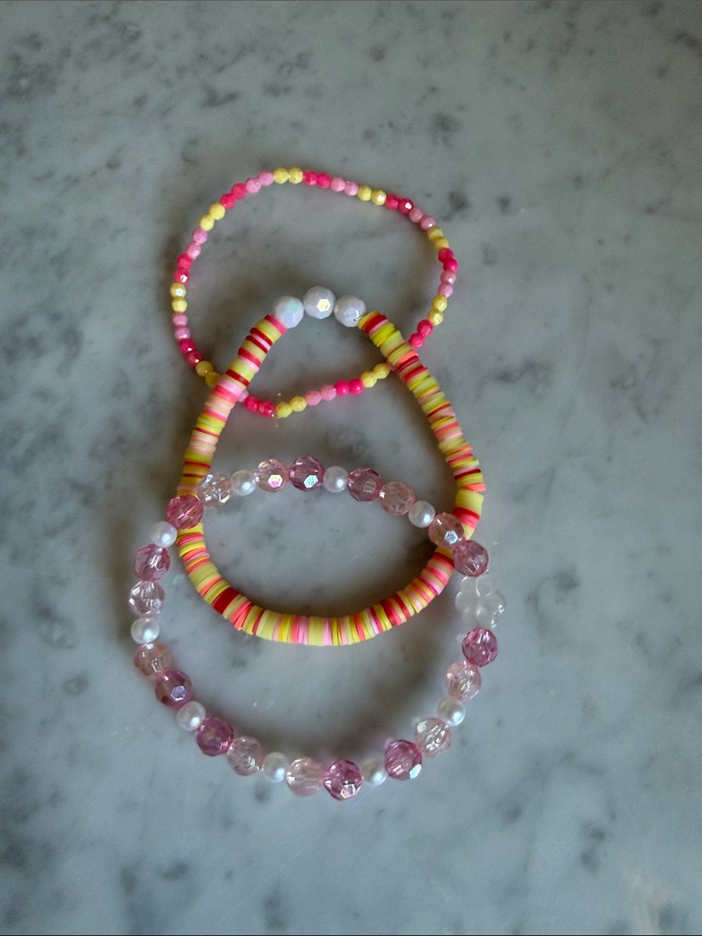 Kids Pink & Yellow Beaded Bracelet Set